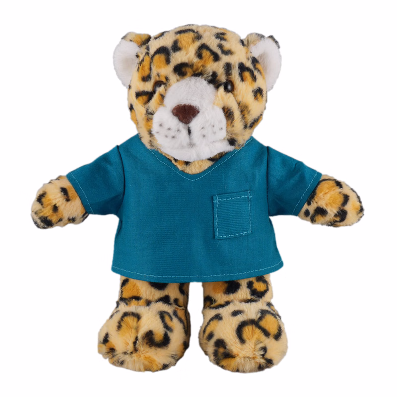 Soft Plush Stuffed Leopard in scrub shirt