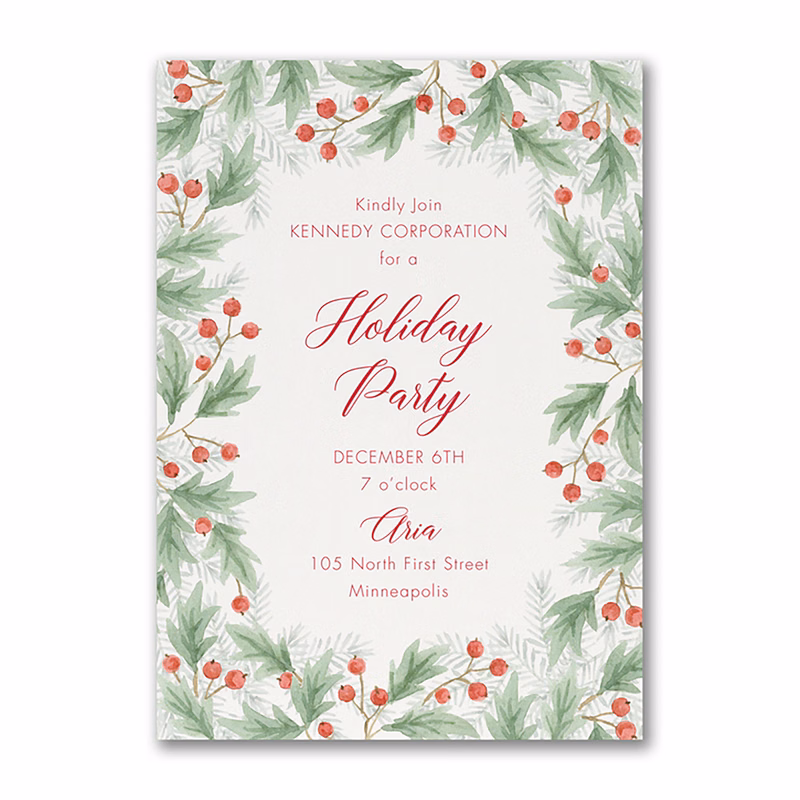 Watercolor Christmas Holly Event Invitation