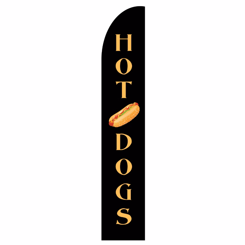 Hot Dogs Flag Kit with Poles 15' Feet Feather Flag Sign feather banners Outdoor Banner - Black