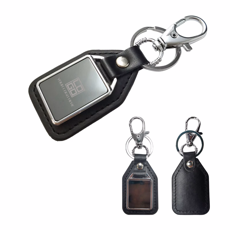 Leather And Brushed Plate Keyring