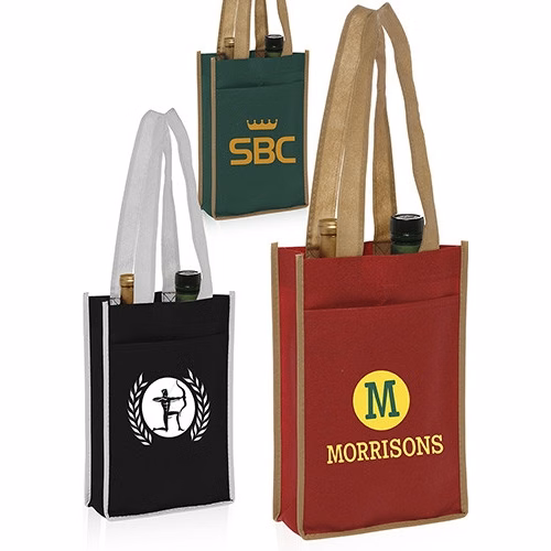 Two Bottle Non-Woven Wine Bags - 7"W x 11"H