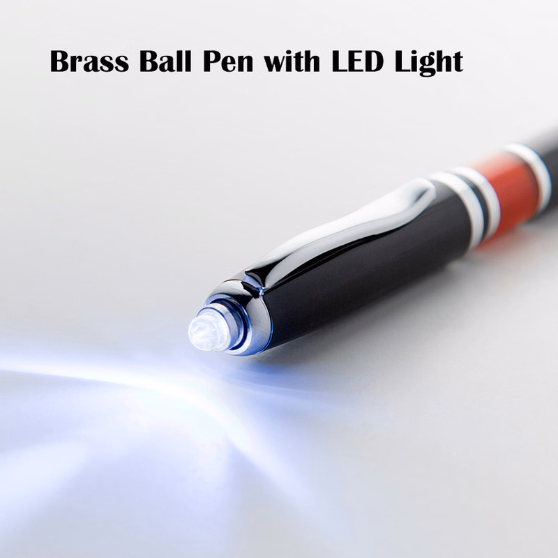 Tip twist brass ballpoint pen with clicker LED light