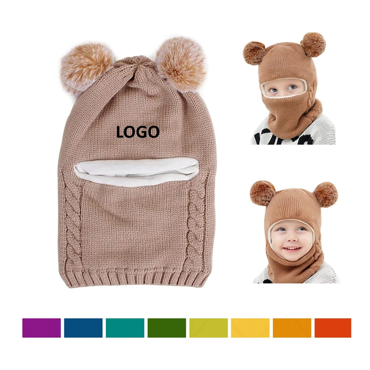 Kid Sherpa Lining Jacquard Knitted Beanie with Snood 1