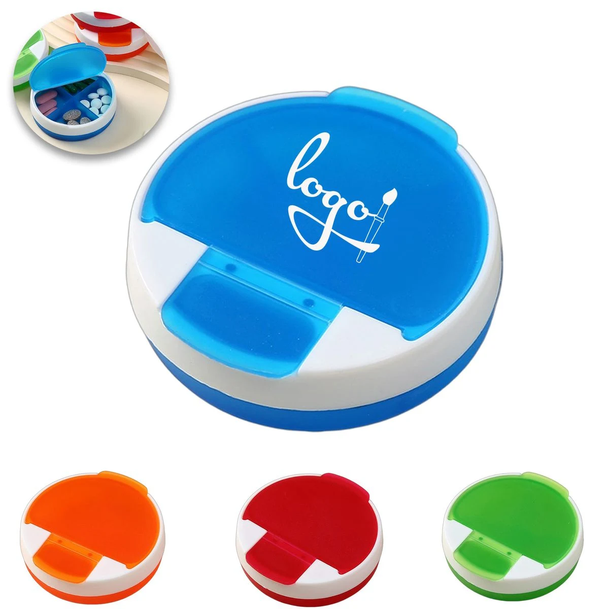Round Shape 4 Pill Holder Container 1