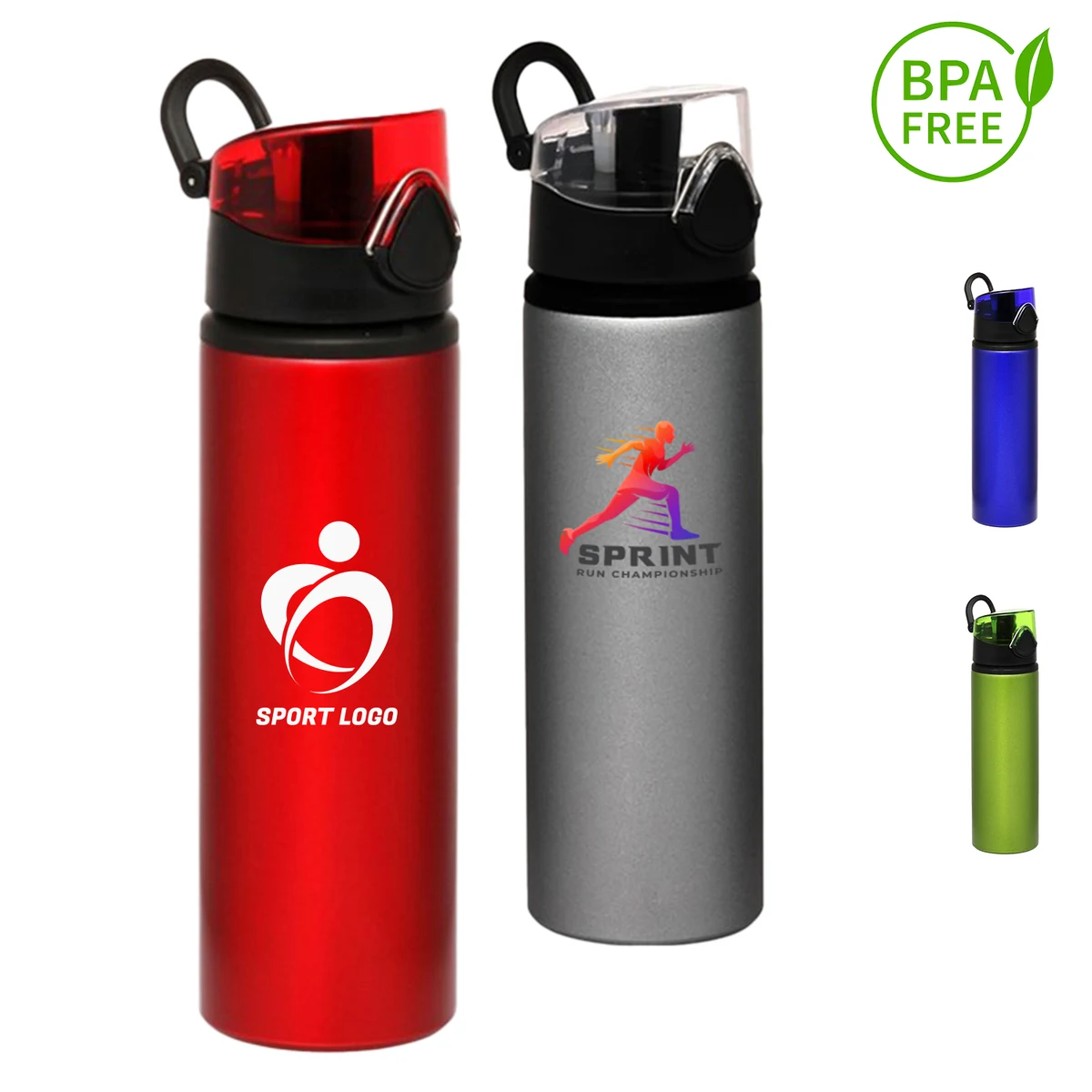 25 oz. Aluminum Carabiner Sports Bottle w/ Push Release Cap, custom water bottle with logo imprint 1