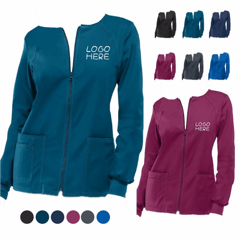 Women's 2-Pocket Crew Neck Warm-Up Scrub Jacket
