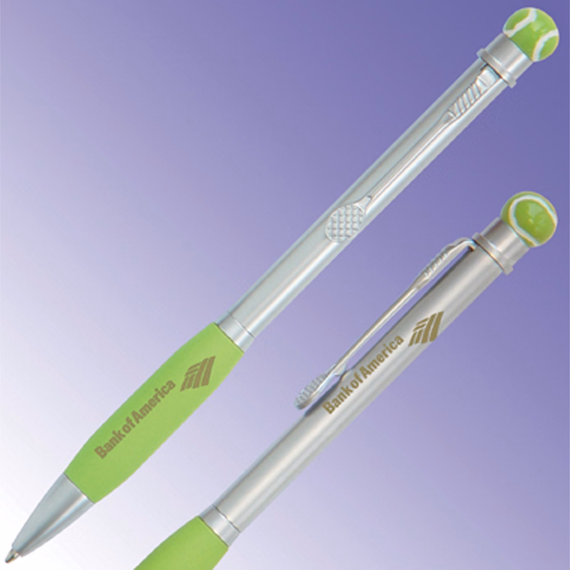 Tennis Ball Pen w / Rubberized Brass Grip.