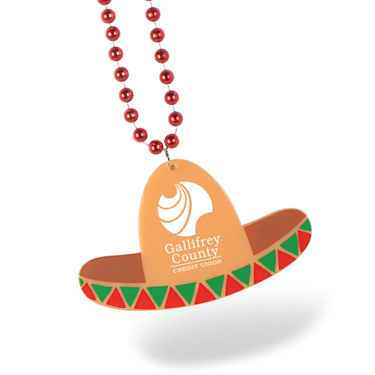 33" Red Print-N-Toss Beads w/ a Sombrero Medallion w/ a Custom Pad Print 1