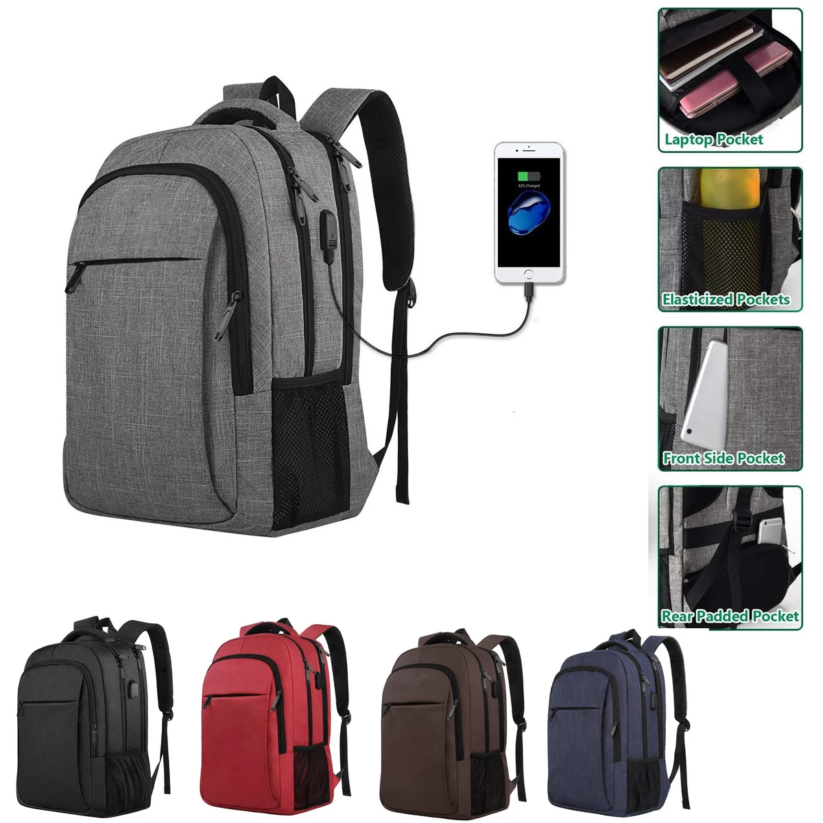 Travel Laptop Backpack USB Charging Port 1
