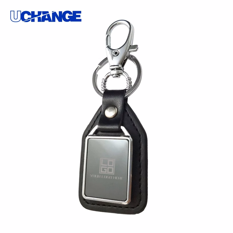 Metal and Faux Leather Keychain