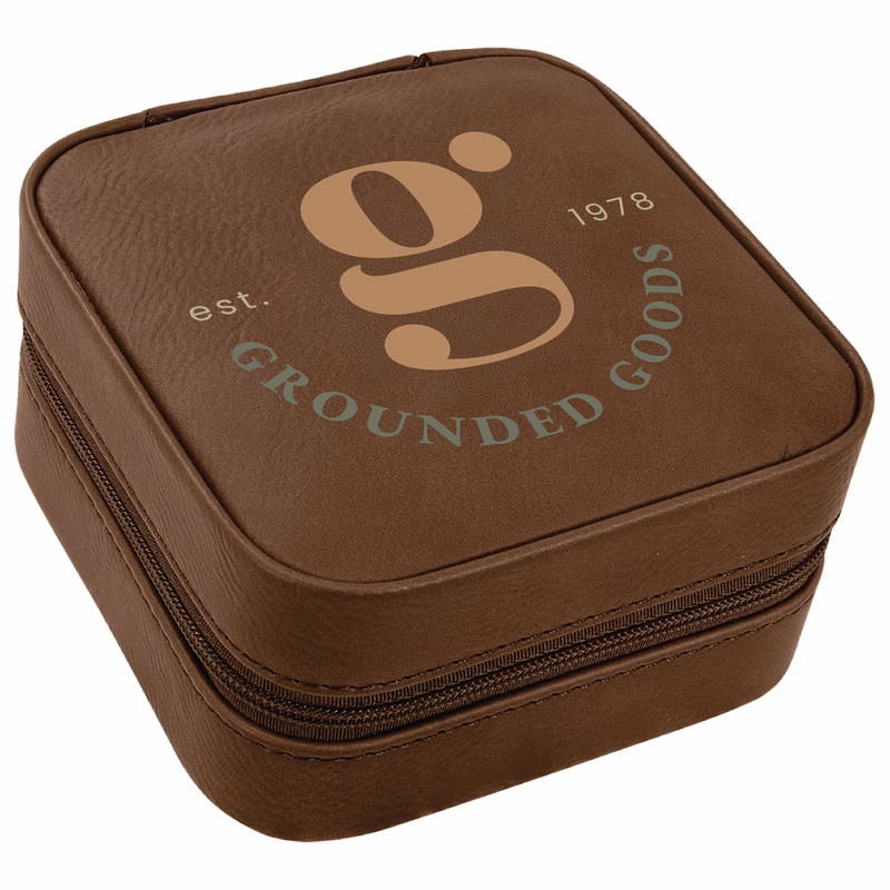 Dark Brown Leatherette Travel Jewelry Box