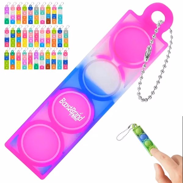 Custom Rainbow Silicone Pop It Fidget Toy Keychain — Stress Relief Sensory Toy