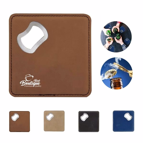 Custom Stainless Steel Vegan Leather Coaster Bottle Opener