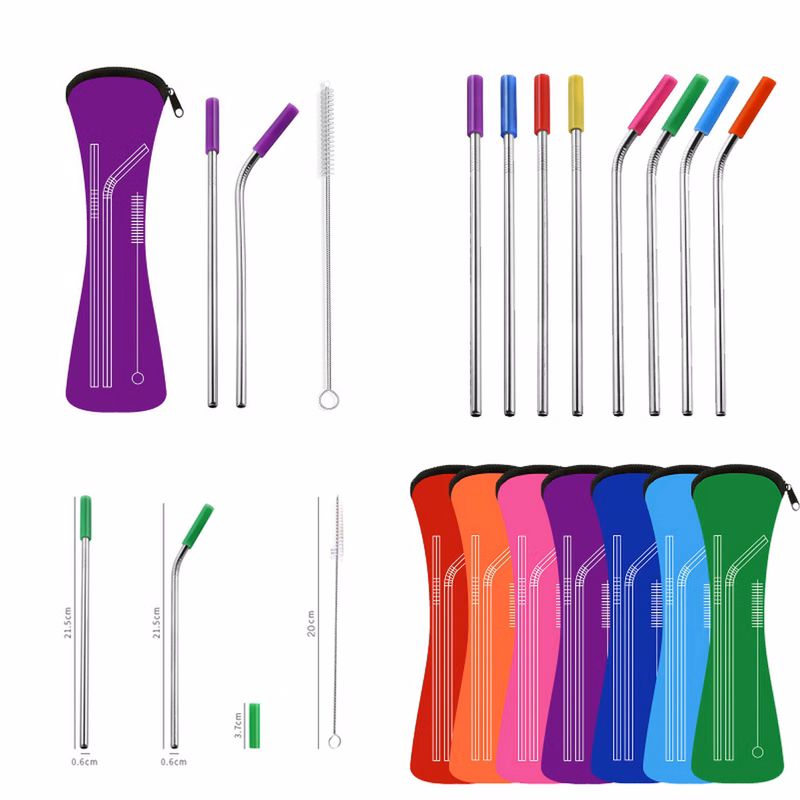 Stainless Steel Drinking Straw Set With Zipper Bag