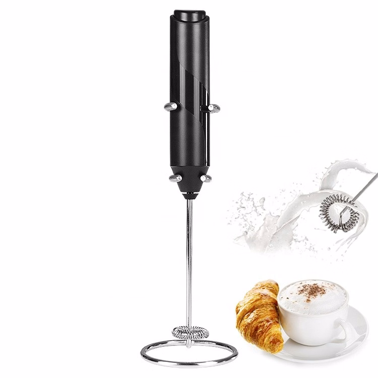 Electric Milk Frother Handheld with Stainless Steel Stand