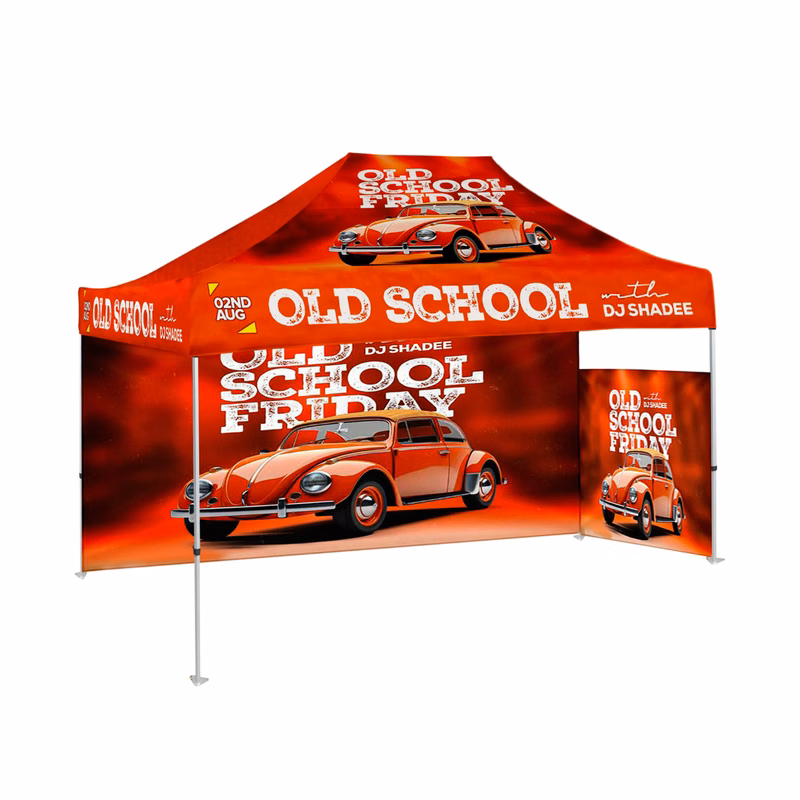 10'x15' Tent Canopy w frame, 1 long full + 1 side half wall