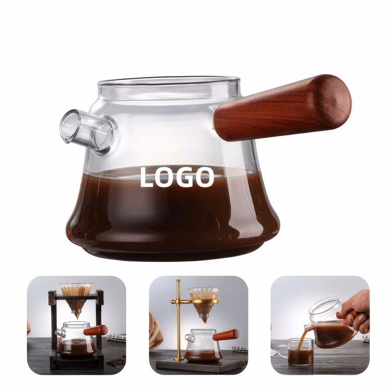 16.9 OZ. Glass Hand Drip Coffee Sharing Pot with Wood Handle