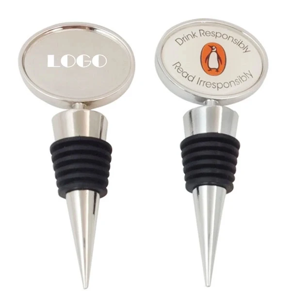 Oval Zinc Alloy Bottle Stopper with Epoxy Dome 1