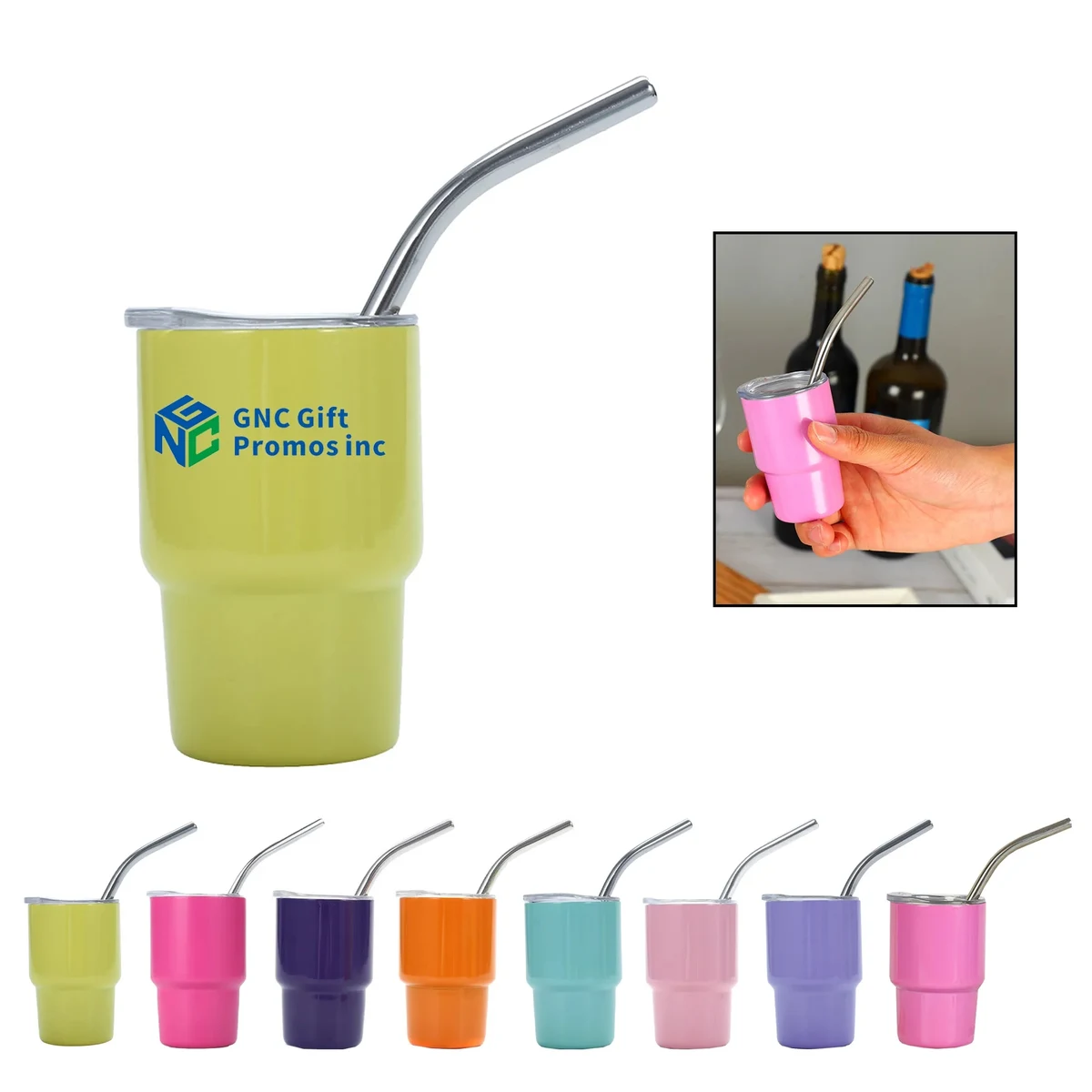 Double Wall 3 Oz Mini Stainless Steel Cup With Lid And Straw 1