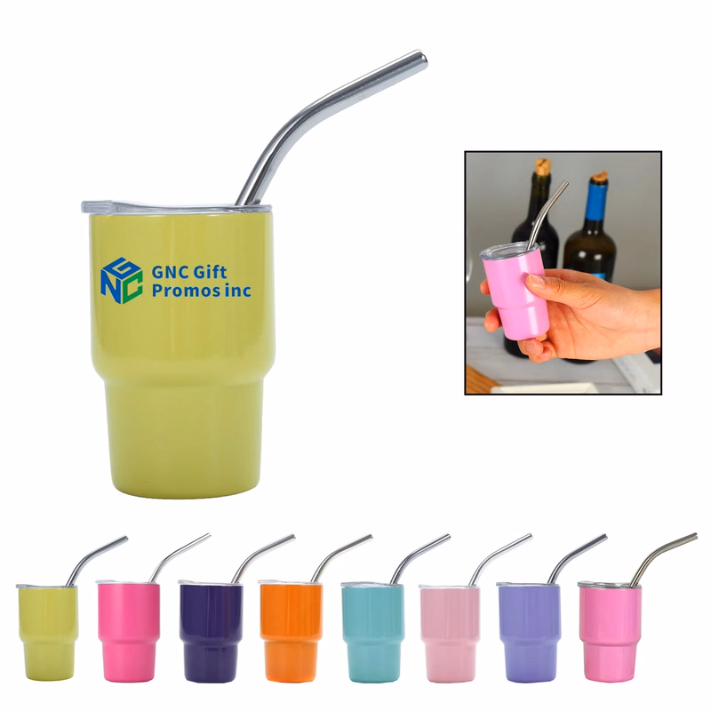 Double Wall 3 Oz Mini Stainless Steel Cup With Lid And Straw