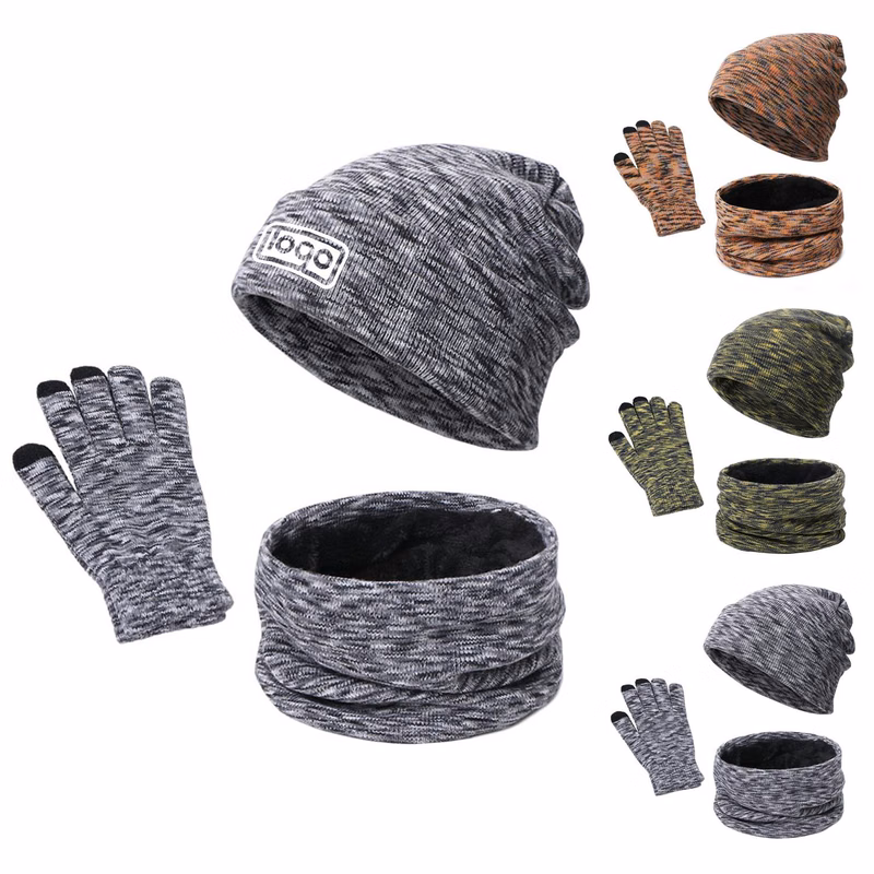 3 Piece Winter Beanie Hat Touchscreen Gloves Scarf Warm Set
