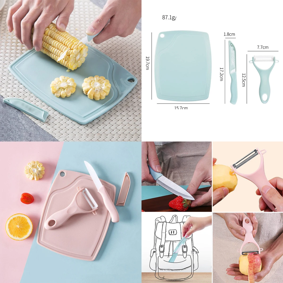 Cutting Board Kitchen Ceramic Fruit Knife Set 1