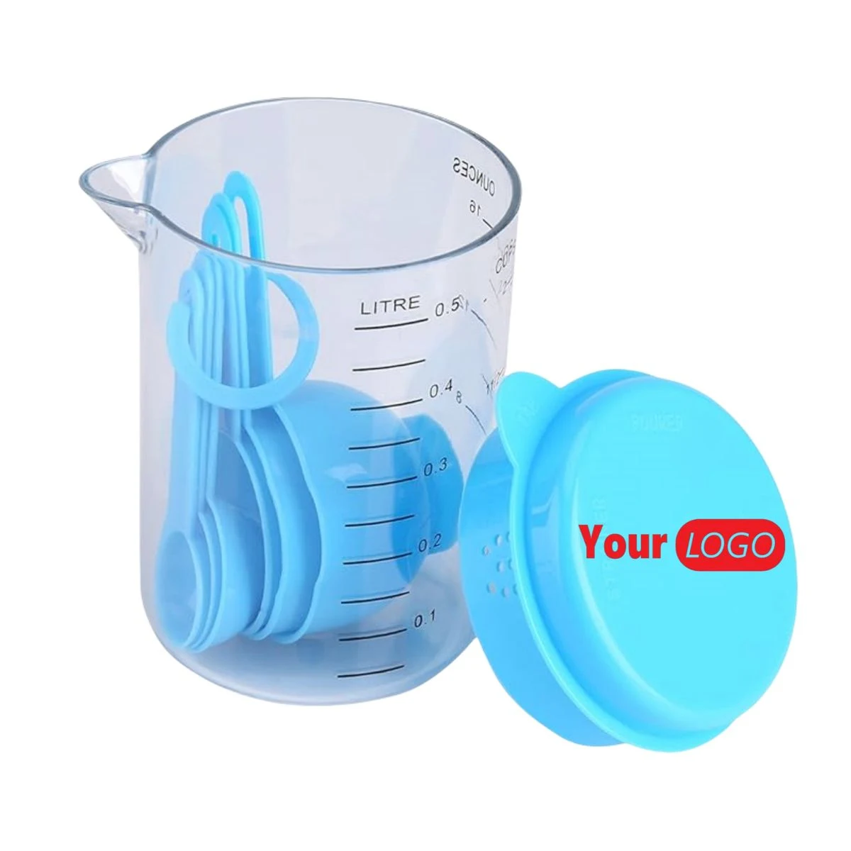 Plastic 17oz Clear Measuring Cup With Spoons 1