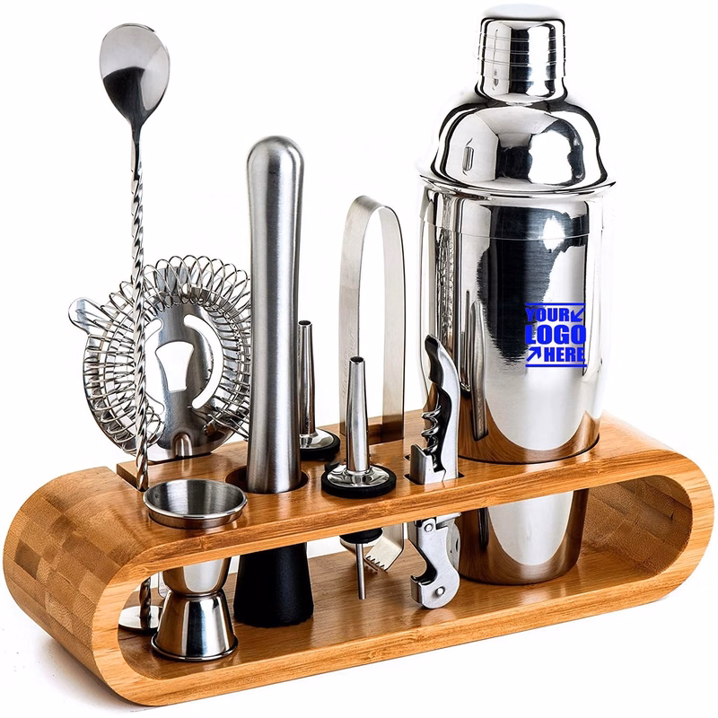 10-Piece Bar Tool Cocktail Shaker Set With Bamboo Stand
