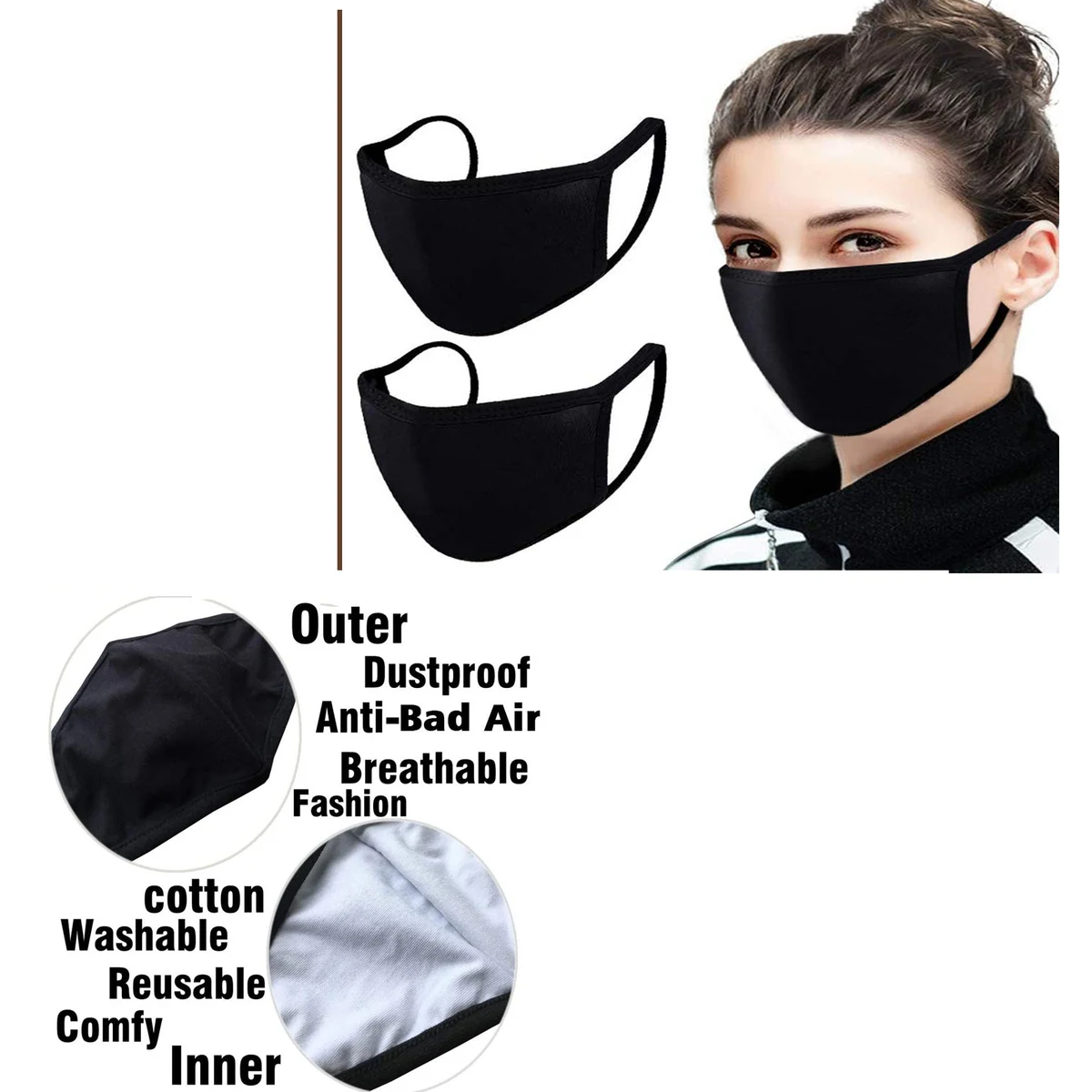 Black Cotton Mouth Mask 1