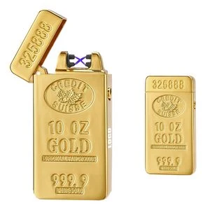 Gold Break Shaped Dual E Arc Lighter With Leaves Mark 1
