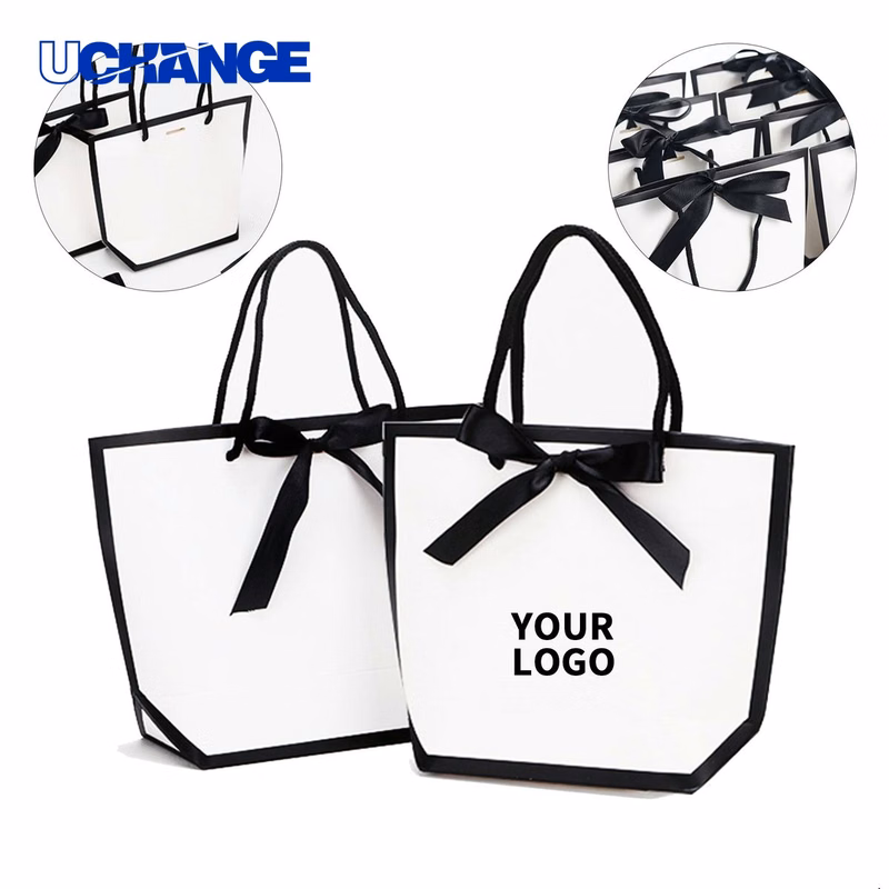 Paper Gift Tote Bag Carrier with Bow 5.1 x 5.5 x 2.8 Inches