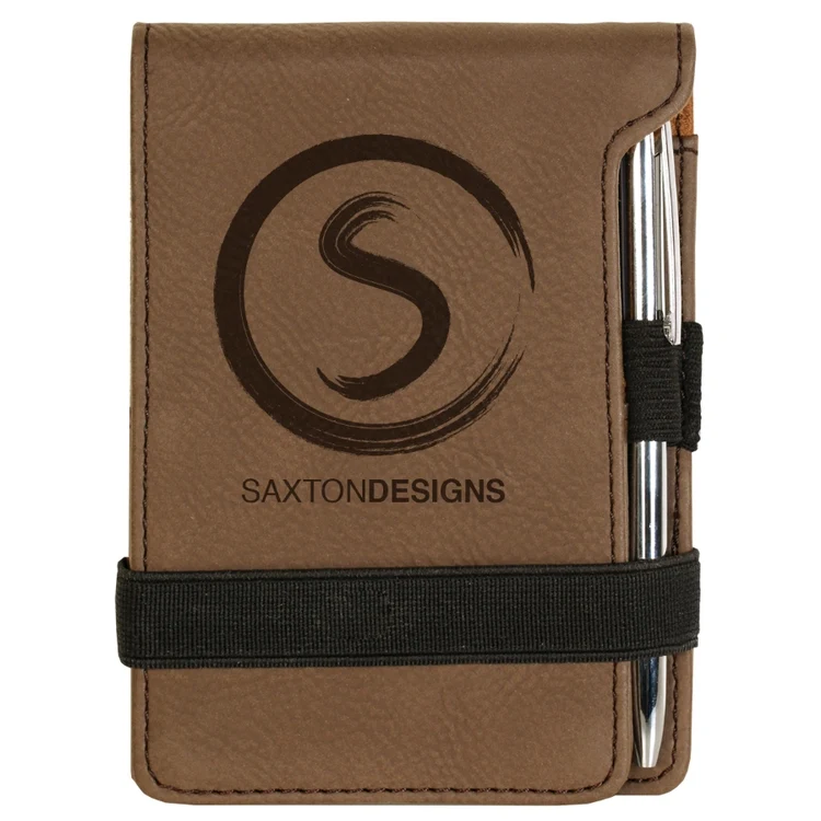 Engraved Dark Brown Leatherette Pad and Pen Set 1