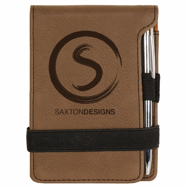 Engraved Dark Brown Leatherette Pad and Pen Set