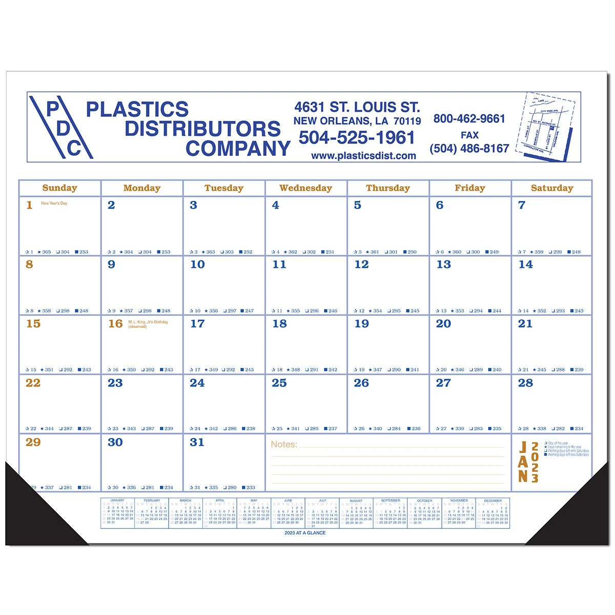 Jumbo Desk Pad Calendar - Blue/Gold Datepad w/Year at Bottom 1