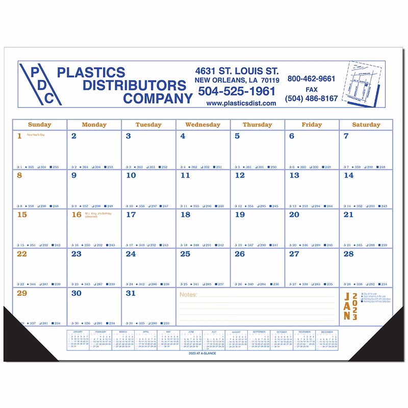 Jumbo Desk Pad Calendar - Blue/Gold Datepad w/Year at Bottom