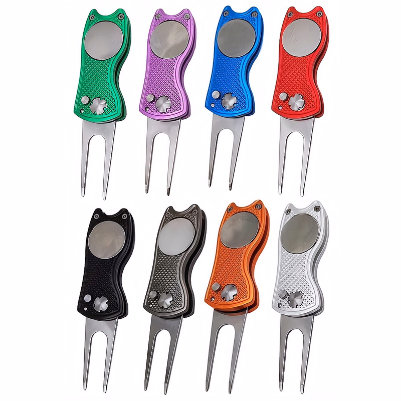 Aluminum Handle Stainless Steel Fork Folding Golf Green Fork