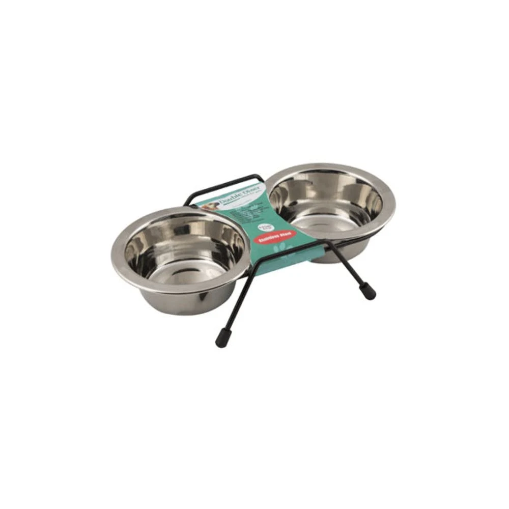 Double Pet Bowls - Stainless Steel 8 oz with Stand 1