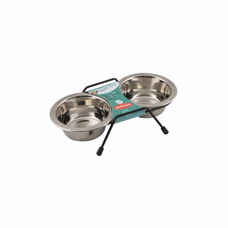 Double Pet Bowls - Stainless Steel 8 oz with Stand