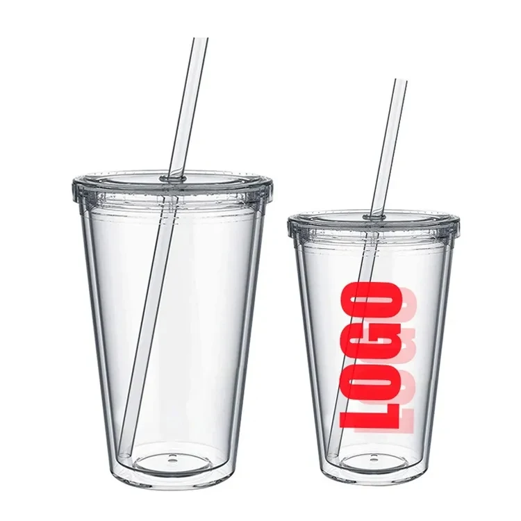 Double Wall PS Plastic Tumbler with Straw 1