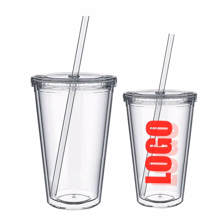 Double Wall PS Plastic Tumbler with Straw