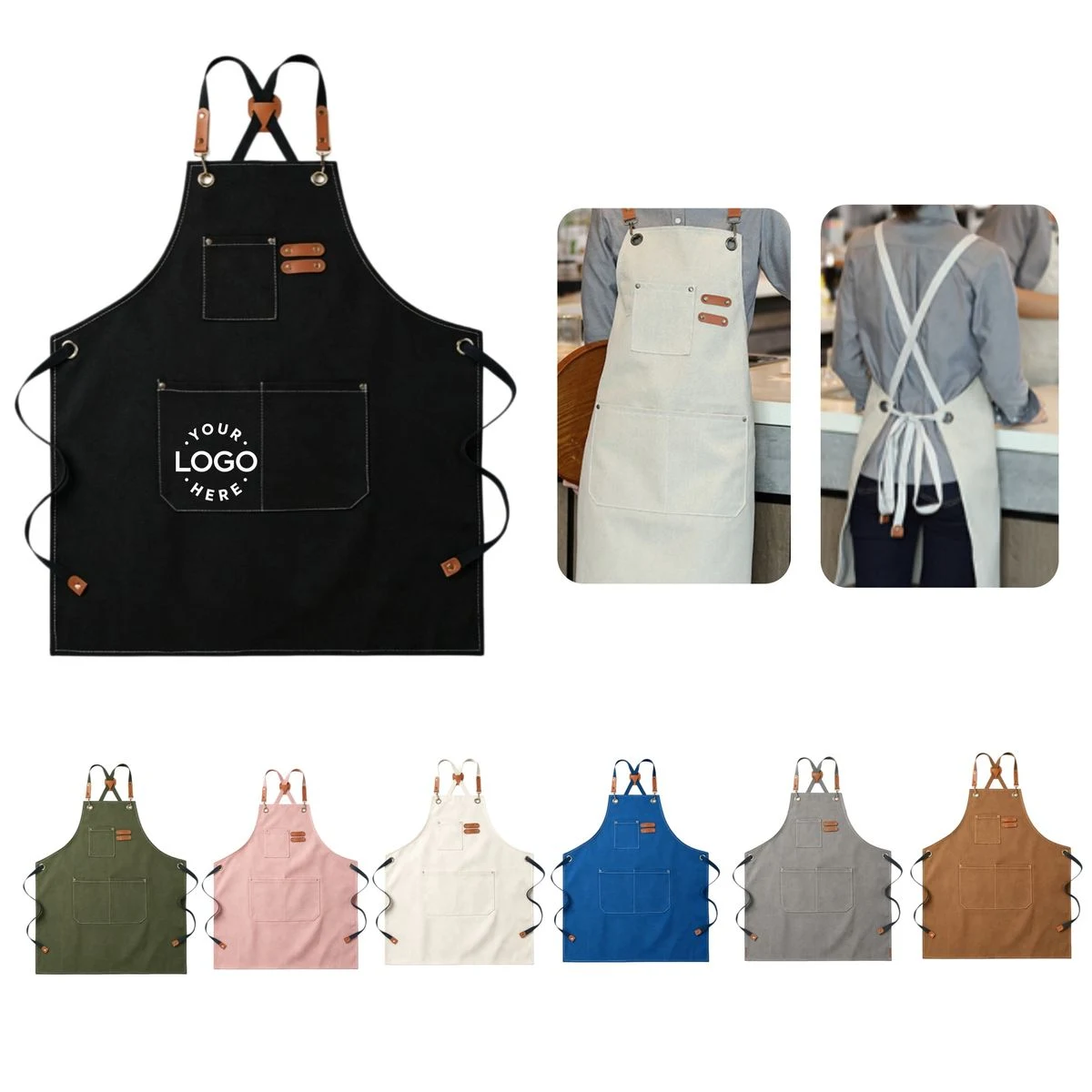 Cross Back Strap Canvas Apron 1