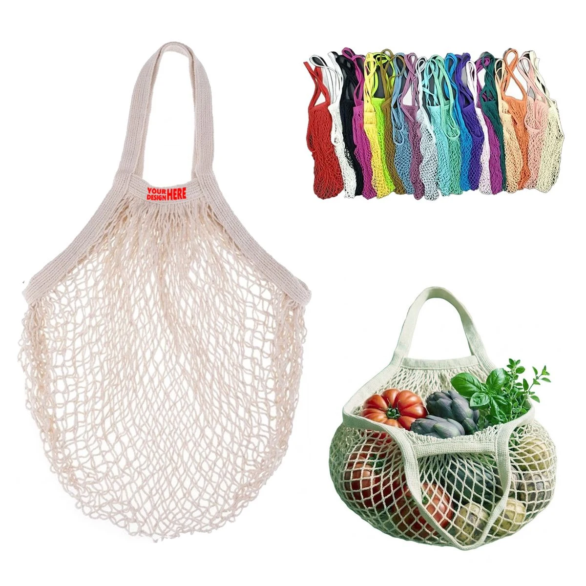 Cotton Mesh Market Shopping Carry Tote, custom tote bag with logo imprint 1