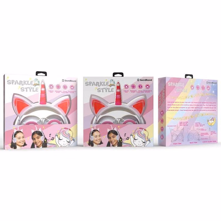 Cat Unicorn LED Wired Headsets - White/Pink