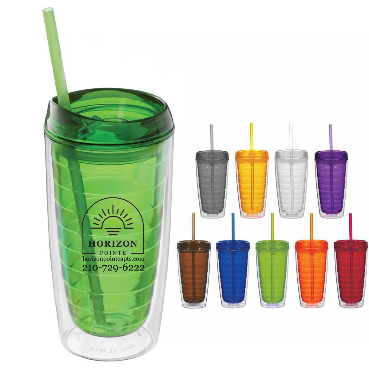 16 Oz. Plastic Tumbler w/Lid & Straw 1