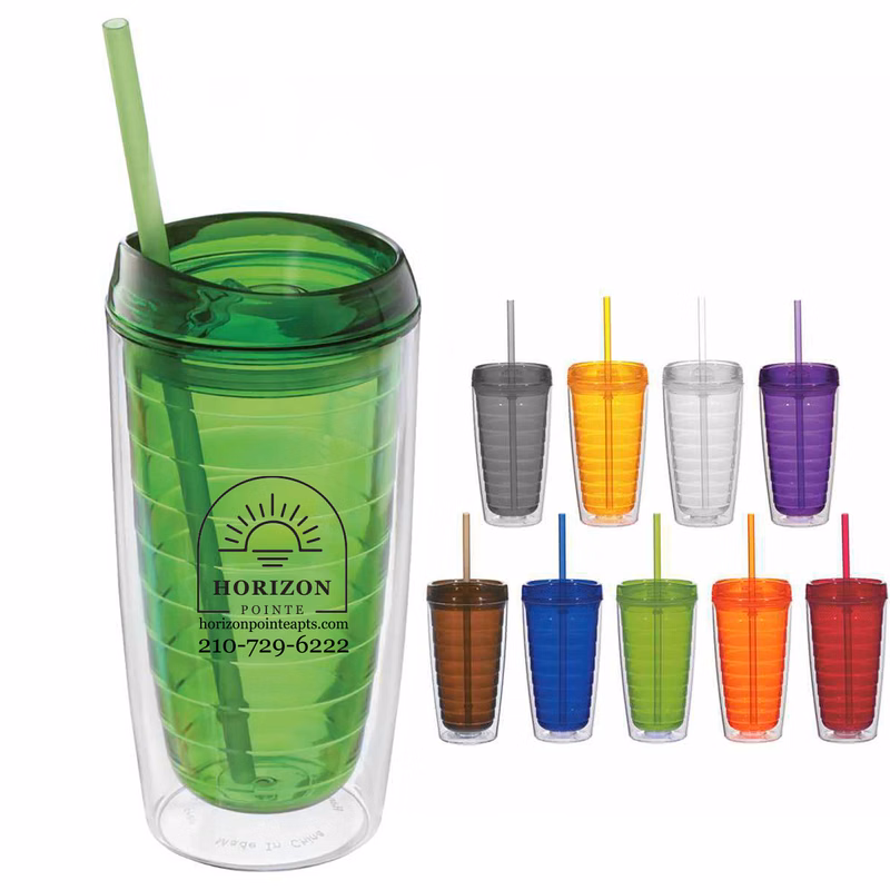 16 Oz. Plastic Tumbler w/Lid & Straw