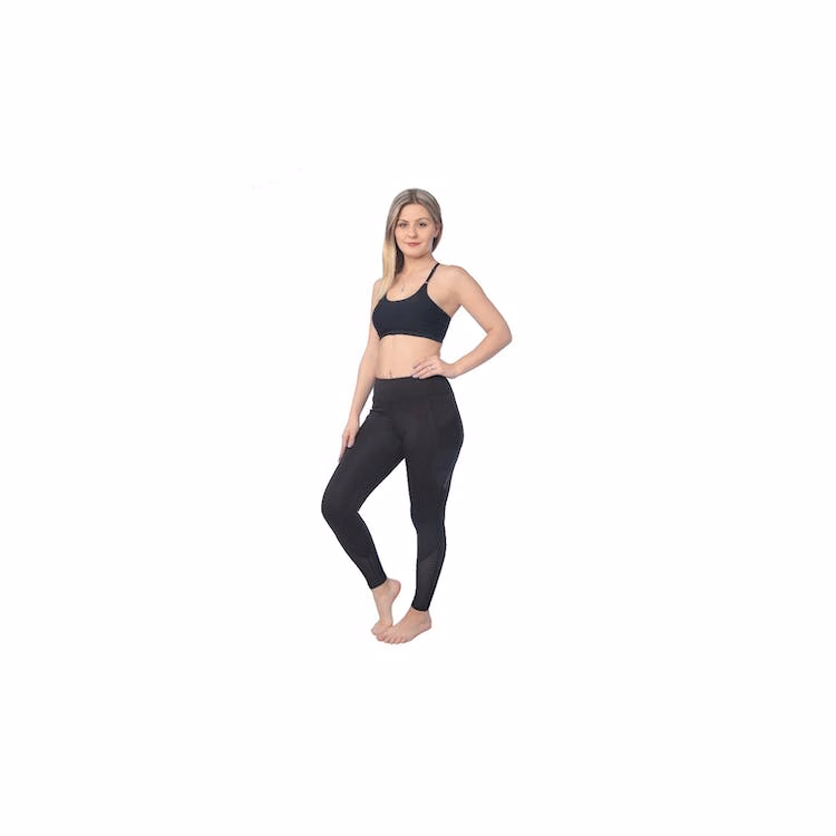 High Waist Performance Sport Leggings - Black with Sheer Panels Small