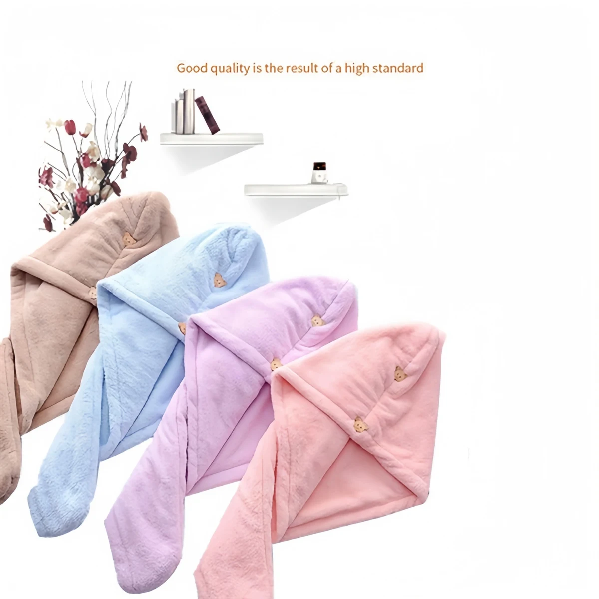 Coral Fleece Quick-Dry Hair Towel Bath Cap 1