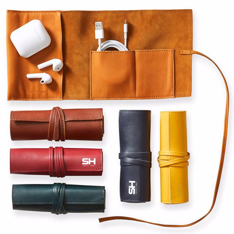 Custom Leather Organizer Cable Roll Bag