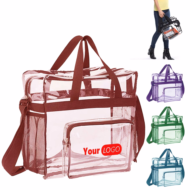 Pvc Versatile Clear Tote Bag With Multiple Compartments And Customizable Logo