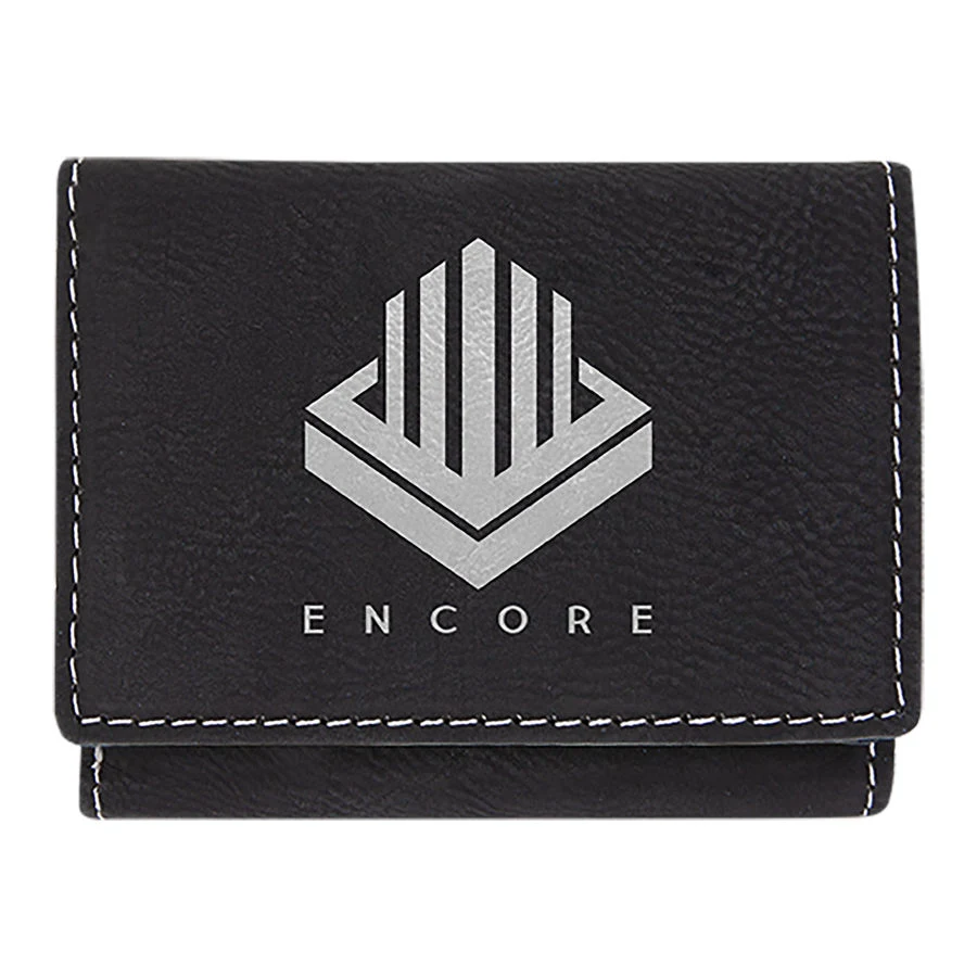 3" x 4" Black/Silver Leatherette Trifold Wallet 1